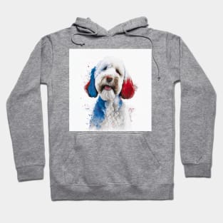 [AI Art] Red, blue and white Labradoodle Hoodie